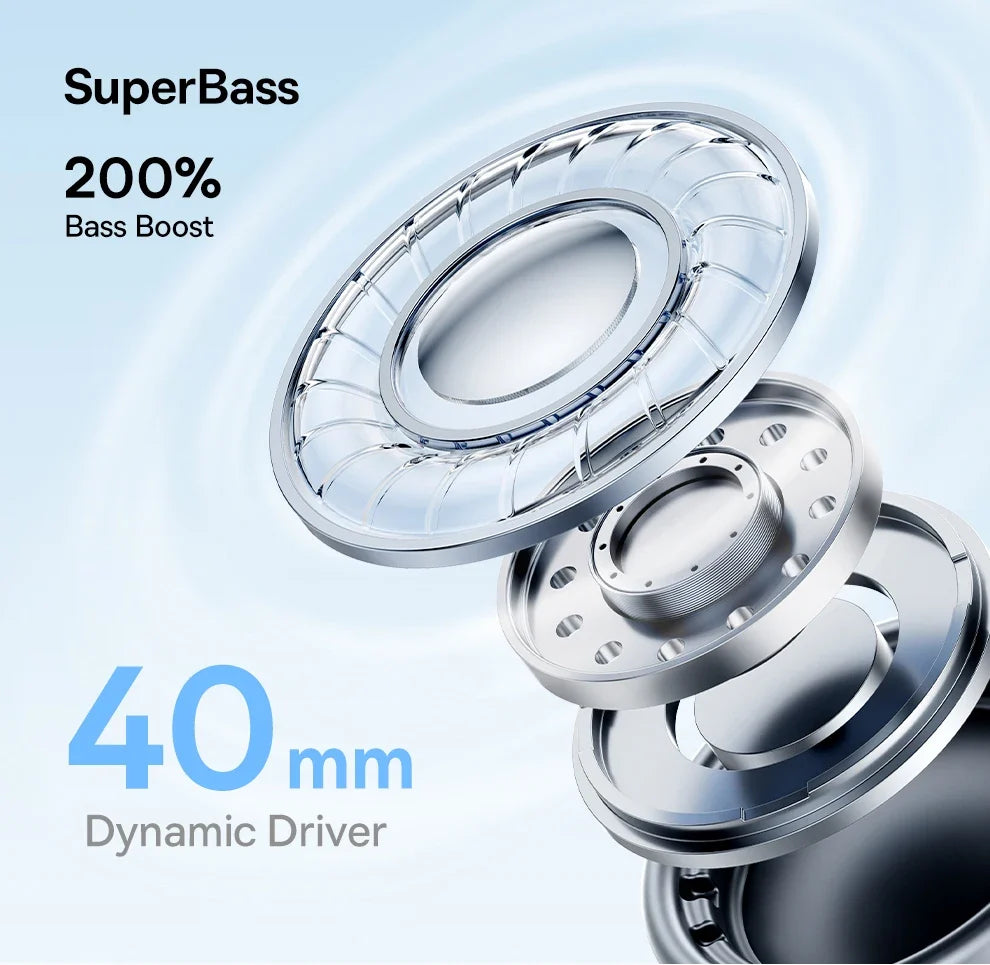 Baseus Wireless Headphones Bluetooth 6.0 HIFI Level Earphone 40Mm Driver Foldable over Ear Headsets 80H Playtime Spatial Audio