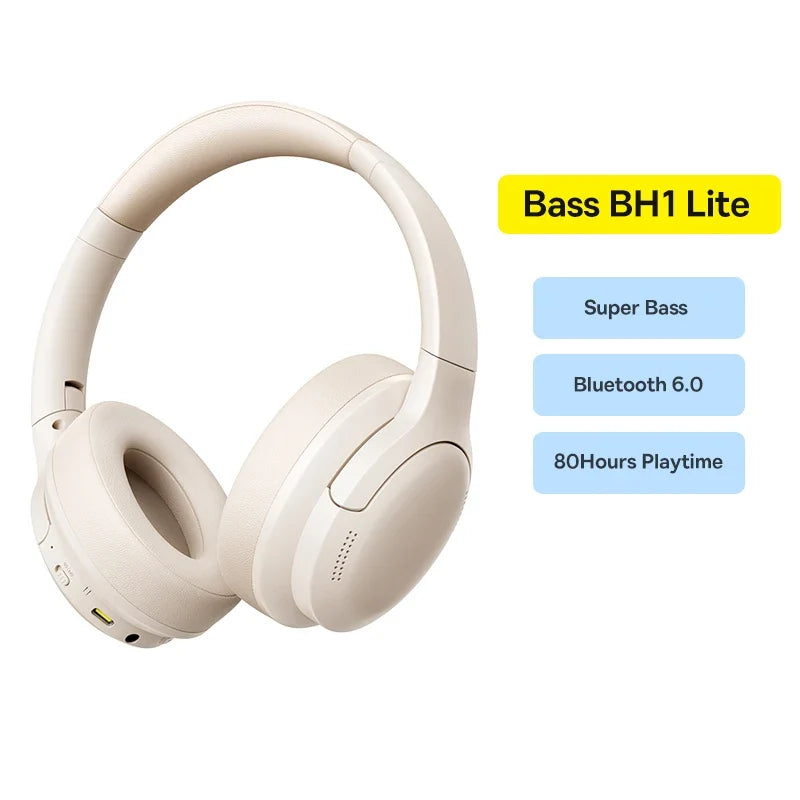 Baseus Wireless Headphones Bluetooth 6.0 HIFI Level Earphone 40Mm Driver Foldable over Ear Headsets 80H Playtime Spatial Audio