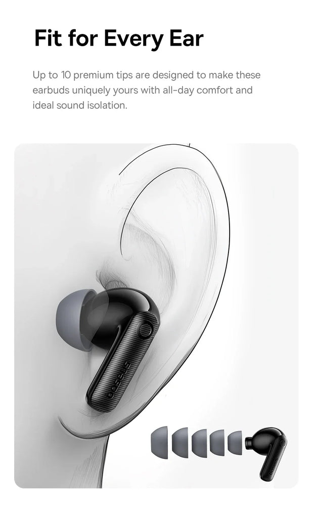 Baseus EP10 Pro ANC Earbuds Wireless Bluetooth 6.0 Earphones 50Db Realtime Adaptive Headphones 6 Mic Hi-Res LDAC IP55 Ear Buds