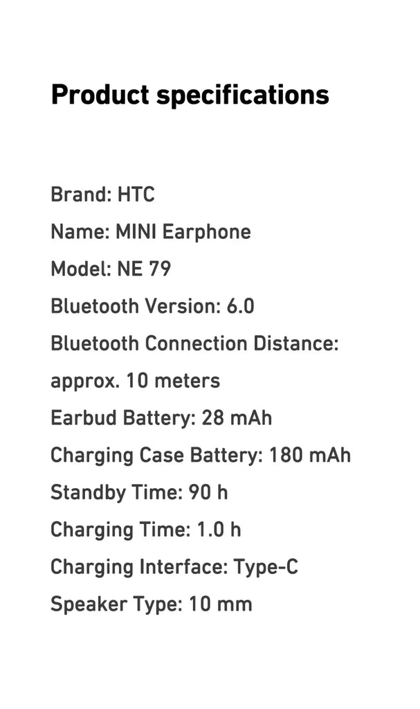HTC NE79 TWS Bluetooth 6.0 Earbuds AI Translation 135 Languages ENC Noise Cancelling Hifi Stereo Headphones with LED Display