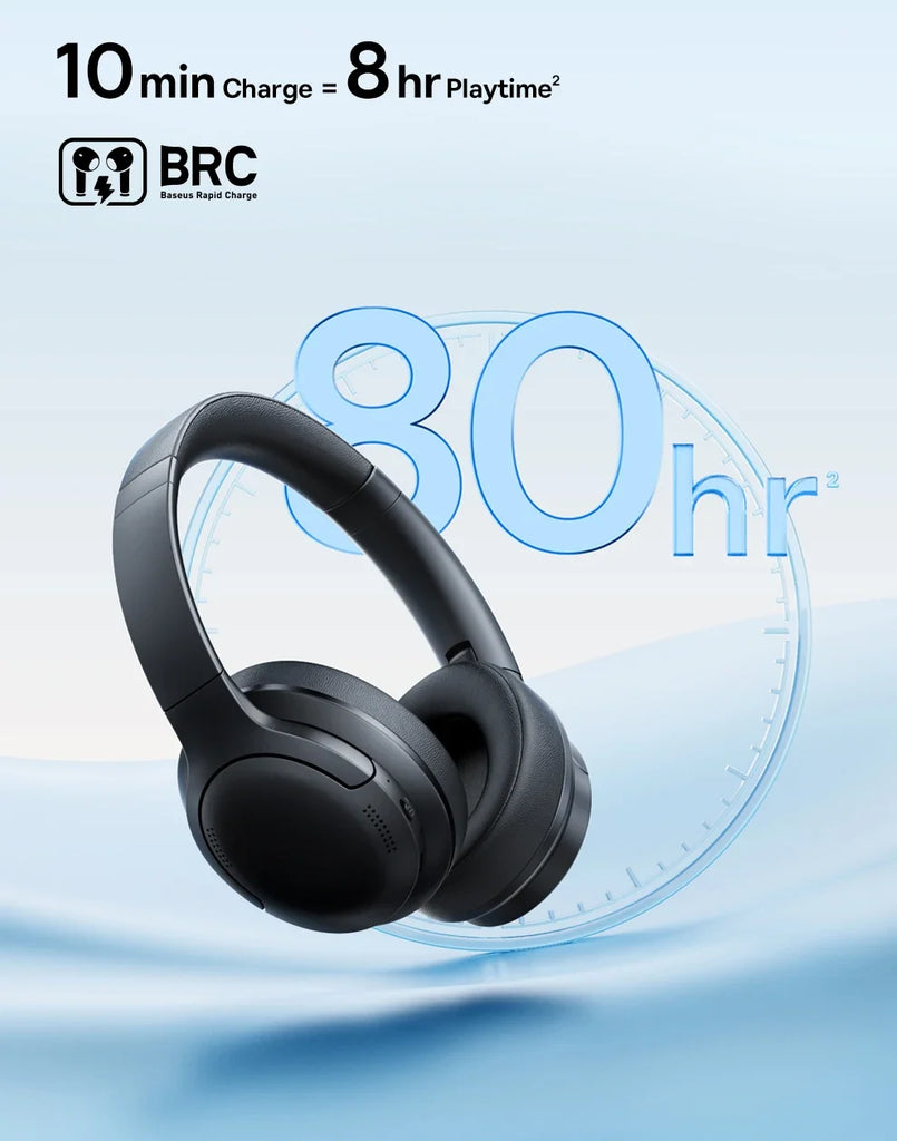 Baseus Wireless Headphones Bluetooth 6.0 HIFI Level Earphone 40Mm Driver Foldable over Ear Headsets 80H Playtime Spatial Audio