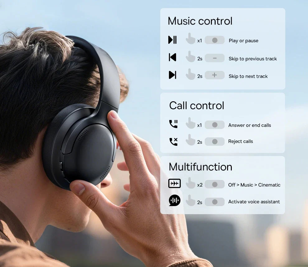 Baseus Wireless Headphones Bluetooth 6.0 HIFI Level Earphone 40Mm Driver Foldable over Ear Headsets 80H Playtime Spatial Audio