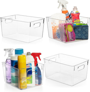 Clear Plastic Storage Bins, Pantry & Cabinet Organizer, 4 Pack
