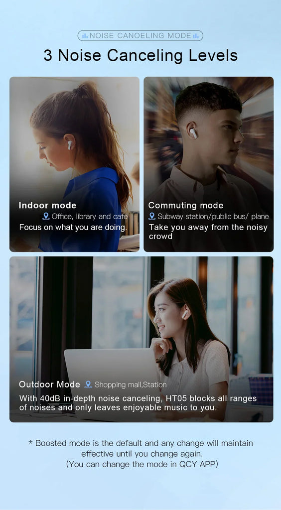 QCY HT05 Melobuds ANC Wireless Earbuds 40Db Multi-Mode ANC 6 Mics Ai-Enhanced Calls Bluetooth 5.2 Earphones Transparency 30H