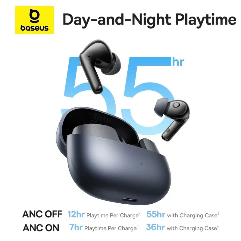 Baseus EP10 Pro ANC Earbuds Wireless Bluetooth 6.0 Earphones 50Db Realtime Adaptive Headphones 6 Mic Hi-Res LDAC IP55 Ear Buds