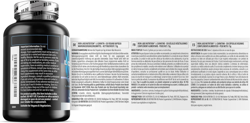 L Carnitine Capsules – 1000Mg L-Carnitine Tartrate per Serving for Men and Women – Vegan Friendly – 120 Capsules (2 Month Supply)
