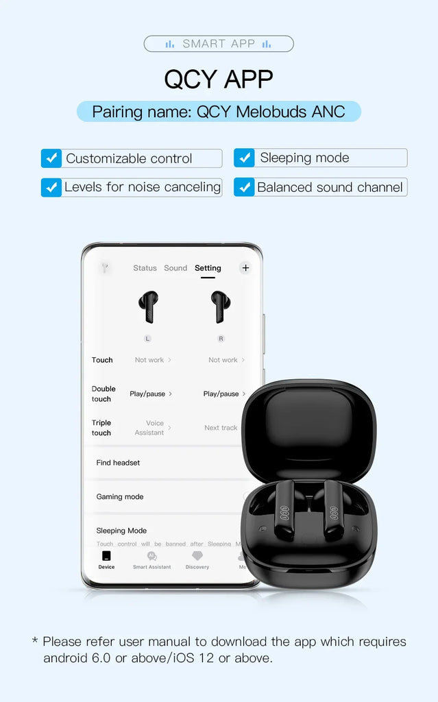 QCY HT05 Melobuds ANC Wireless Earbuds 40Db Multi-Mode ANC 6 Mics Ai-Enhanced Calls Bluetooth 5.2 Earphones Transparency 30H