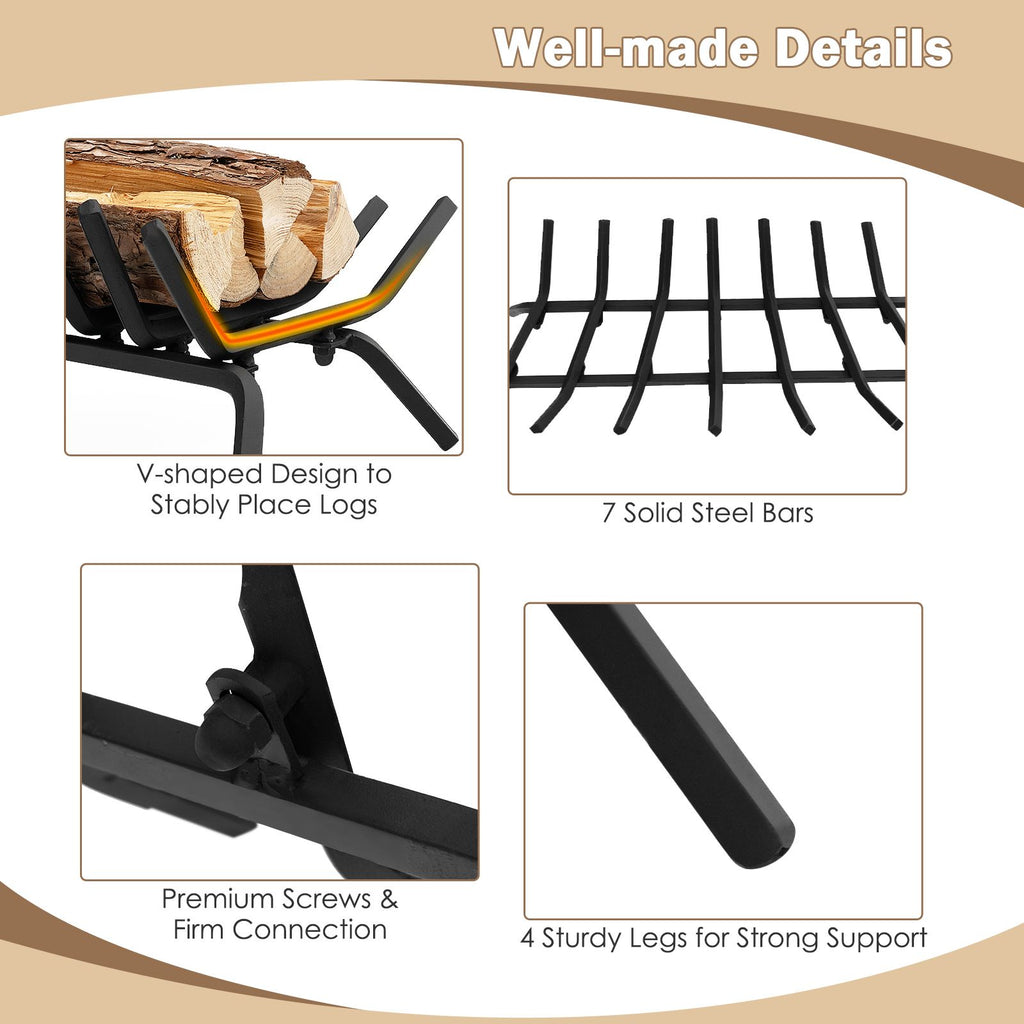 Outdoor Fireplace Grate Iron Fireplace Log Holder with 7 Steel Bars