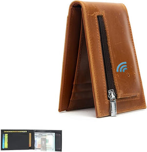 Bifold Multi Card Case Anti-Lost Bluetooth Leather Wallet with Alarm, Position Record (Via Phone GPS) (Brown)