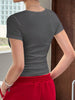Islasuriya Solid Color round Neck Pleated Slim Fit Short Sleeve T-Shirt
