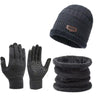 Men'S Windproof Hat Outdoor Travel Leisure Winter Scarf Gloves Three-Piece Neck One plus Cashmere Warm Winter Knitted Hat