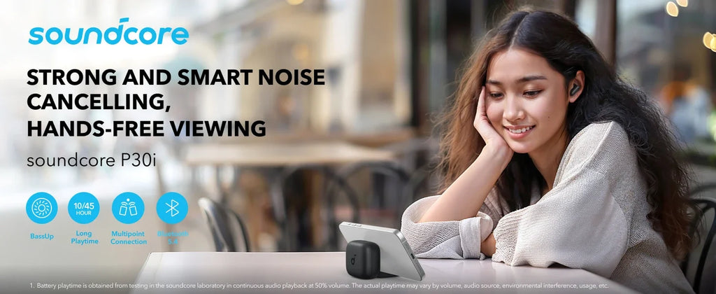 Soundcore P30I by Anker Noise Cancelling Earbuds, Strong and Smart Noise Cancelling, Powerful Bass, 45H Playtime, Bluetooth 5.4