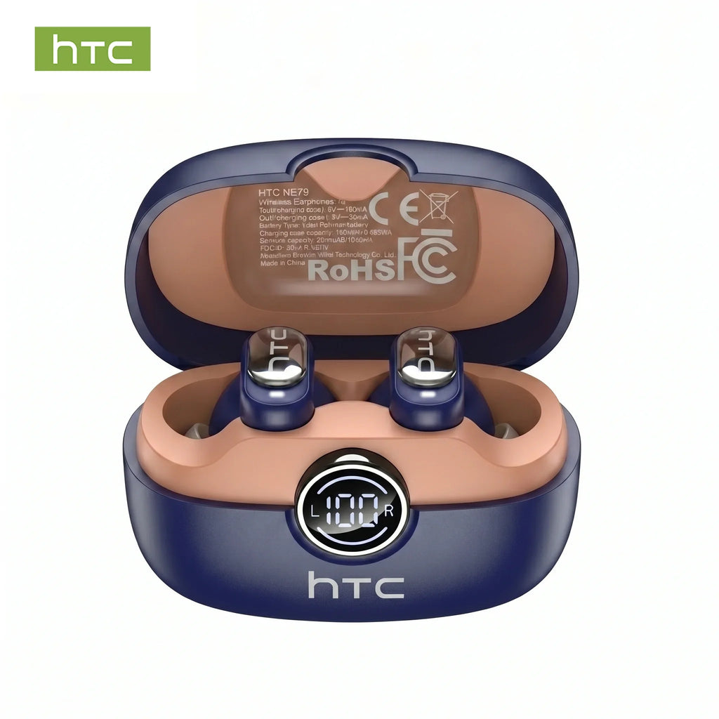 HTC NE79 TWS Bluetooth 6.0 Earbuds AI Translation 135 Languages ENC Noise Cancelling Hifi Stereo Headphones with LED Display