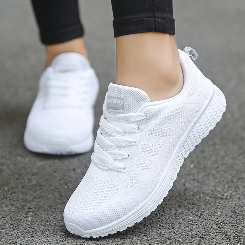 Women Casual Shoes Fashion Breathable Walking Mesh Flat Shoes Sneakers Women Gym Vulcanized Shoes White Female Footwear
