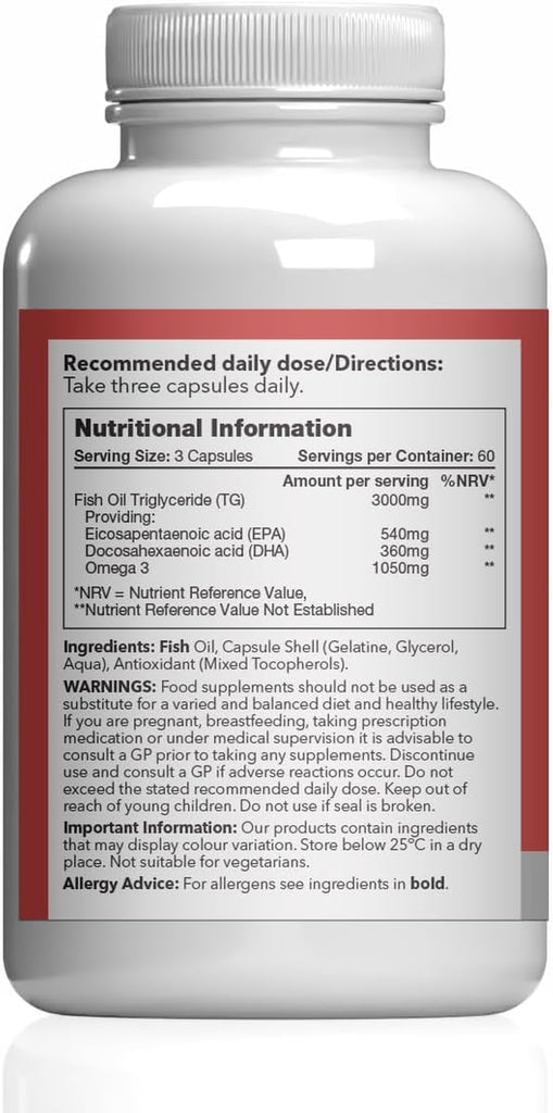 Omega 3 Fish Oil 1000Mg | 180 Capsules | High EPA & DHA
