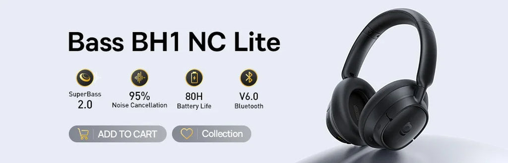 Baseus Wireless Headphones Bluetooth 6.0 HIFI Level Earphone 40Mm Driver Foldable over Ear Headsets 80H Playtime Spatial Audio