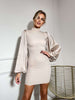 Mock Neck Puffed Satin Sleeve Body-con Mini Dress