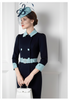 Navy blue contrast belted mother other bride dress
