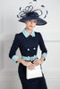 Navy blue contrast belted mother other bride dress