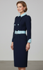 Navy blue contrast belted mother other bride dress