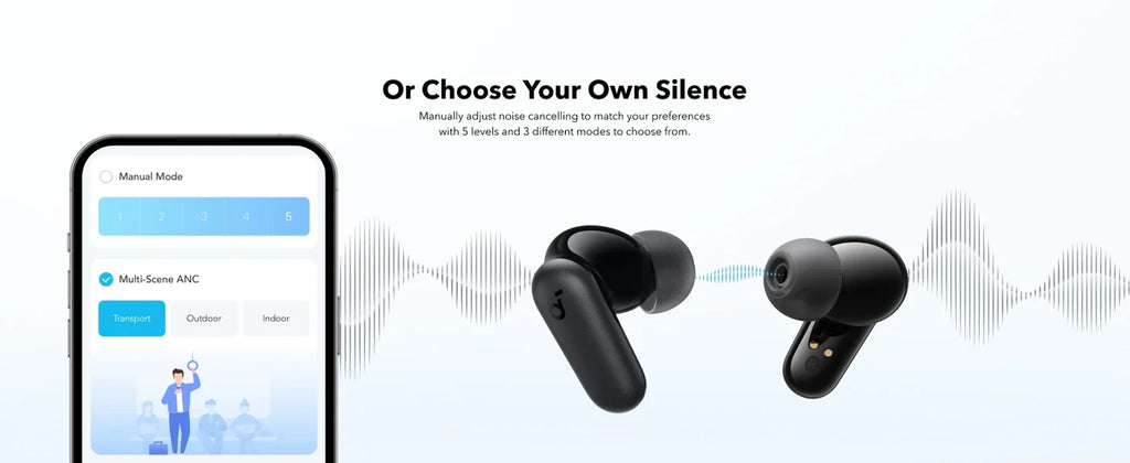 Soundcore P30I by Anker Noise Cancelling Earbuds, Strong and Smart Noise Cancelling, Powerful Bass, 45H Playtime, Bluetooth 5.4