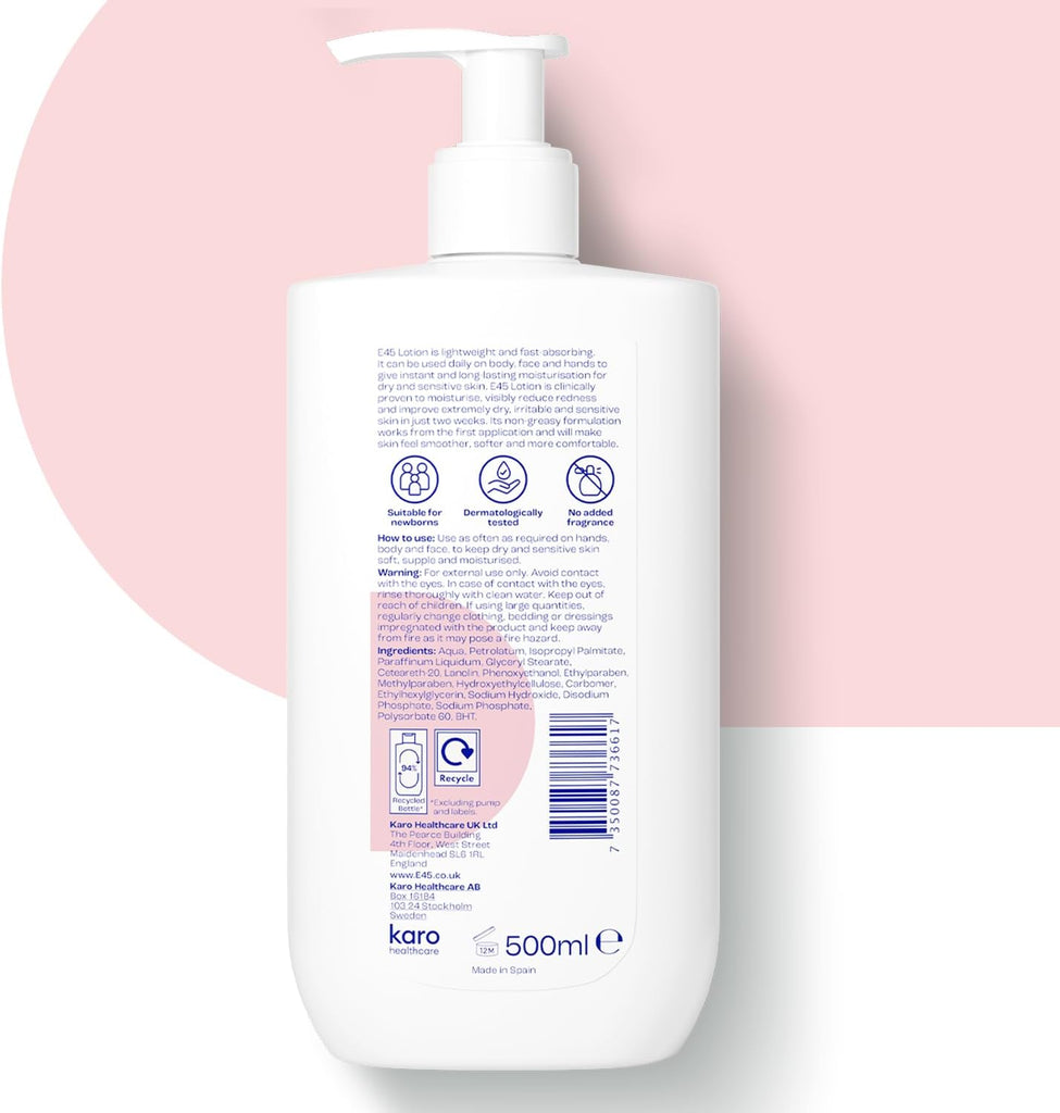 Moisturising Lotion 500 Ml for Dry & Sensitive Skin - Long-Lasting Hydration Protect from Dryness, Reduce Redness - Dermatological Body Moisturiser Lotion - Body Lotion - Daily Moisturiser