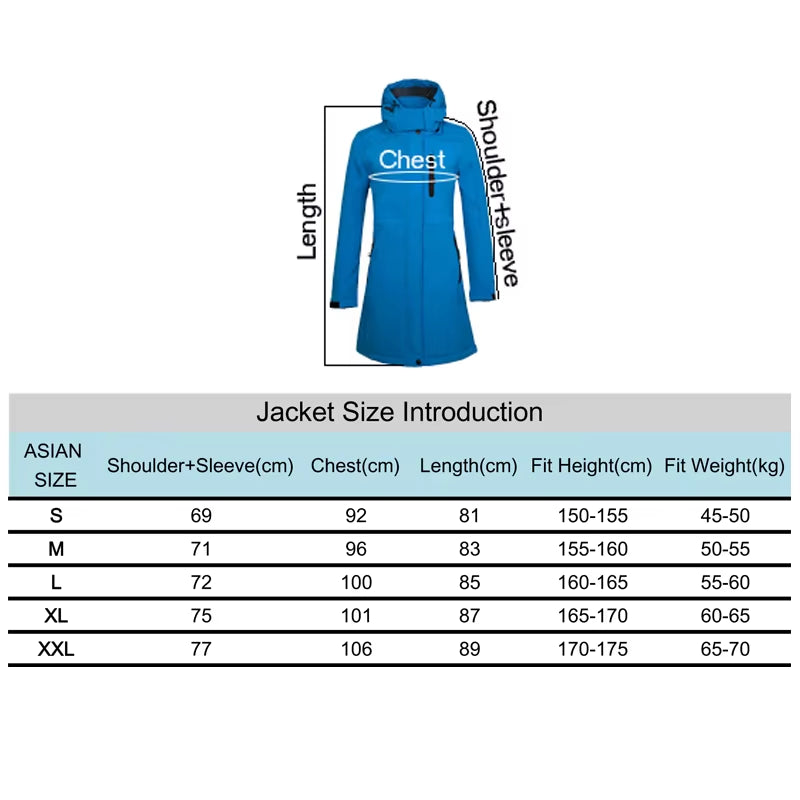 THE ARCTIC LIGHT Women'S Hiking Jacket Long Soft Shell Fleece Outdoor Windbreaker Camping Trekking Climbing Female Coats Winter