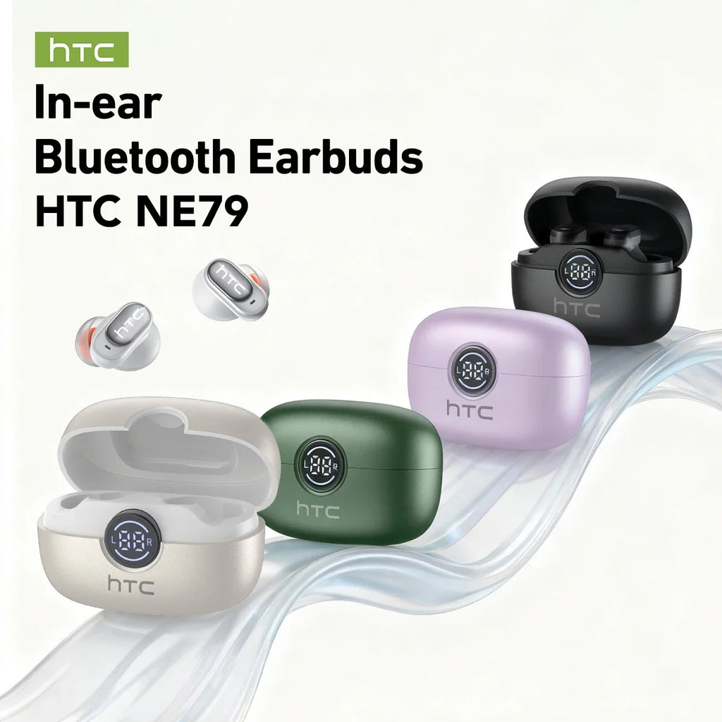HTC NE79 TWS Bluetooth 6.0 Earbuds AI Translation 135 Languages ENC Noise Cancelling Hifi Stereo Headphones with LED Display
