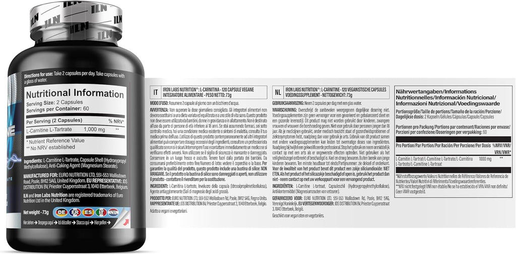 L Carnitine Capsules – 1000Mg L-Carnitine Tartrate per Serving for Men and Women – Vegan Friendly – 120 Capsules (2 Month Supply)
