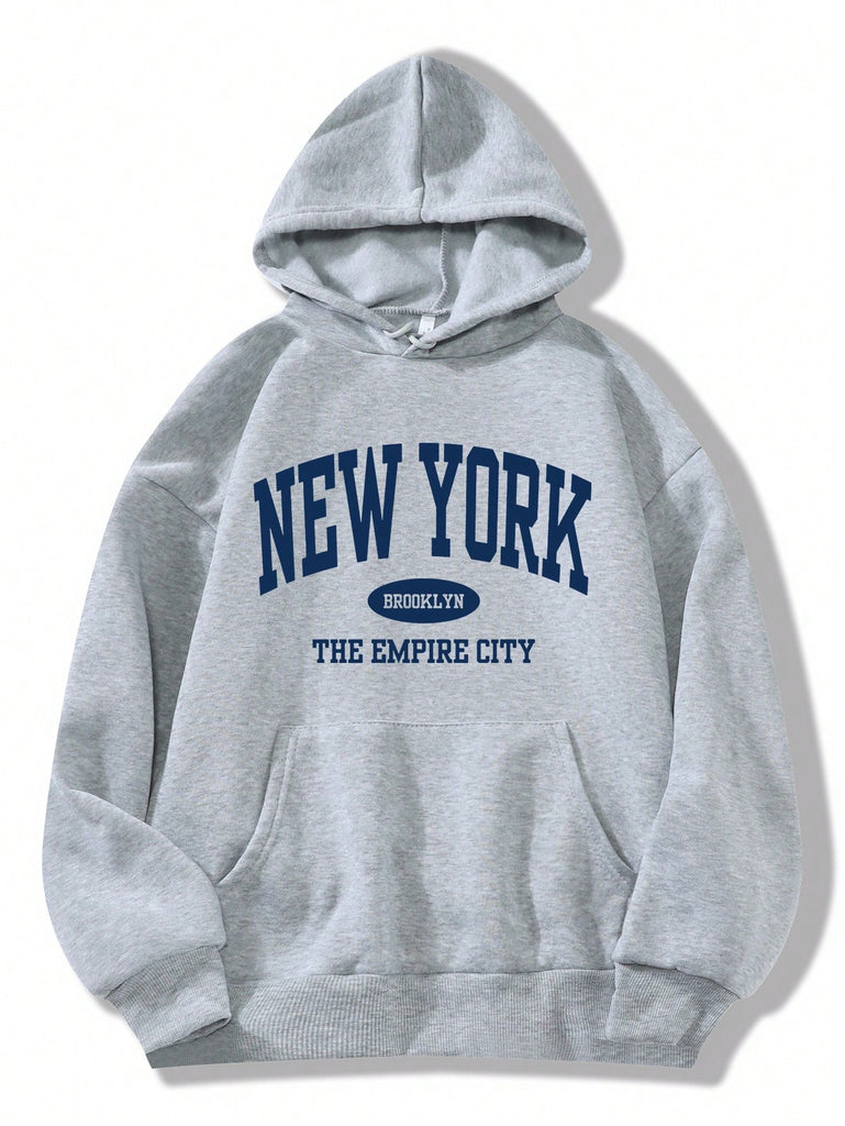 INAWLY Letter Graphic Kangaroo Pocket Drawstring Thermal Lined Hoodie,Long Sleeve Tops