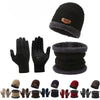 Men'S Windproof Hat Outdoor Travel Leisure Winter Scarf Gloves Three-Piece Neck One plus Cashmere Warm Winter Knitted Hat