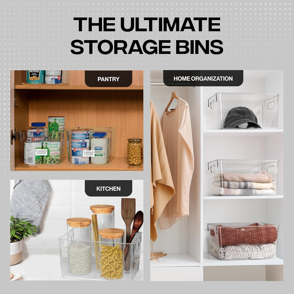 Clear Plastic Storage Bins, Pantry & Cabinet Organizer, 4 Pack